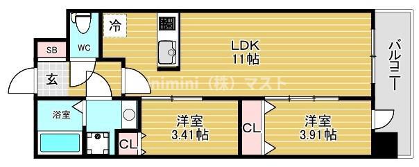 ATLAS加賀屋(2LDK/9階)の間取り写真