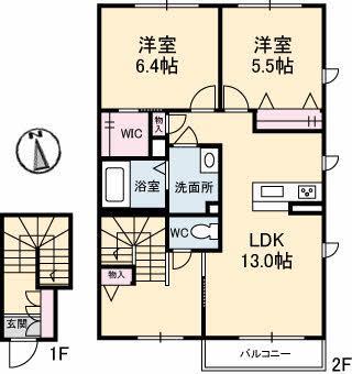 シャーメゾン浅野(2LDK/2階)の間取り写真