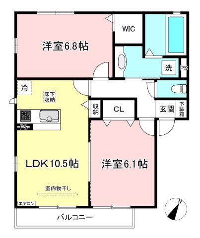 フィオーレB棟(2LDK/1階)の間取り写真