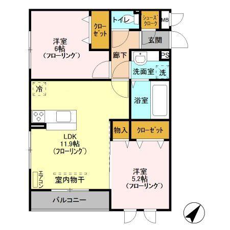 BIENESTAR(2LDK/3階)の間取り写真