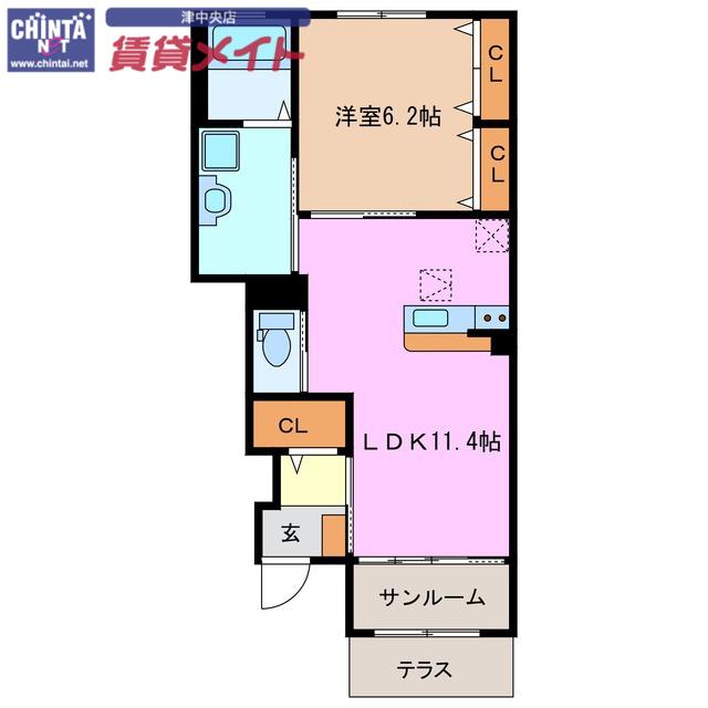 ヴァンベール(1LDK/1階)の間取り写真