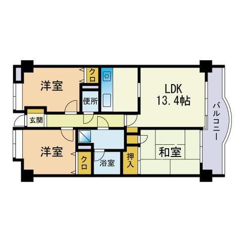 ハイラーク香椎(3LDK/11階)の間取り写真