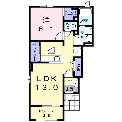 プランドールB(1LDK/1階)の間取り写真