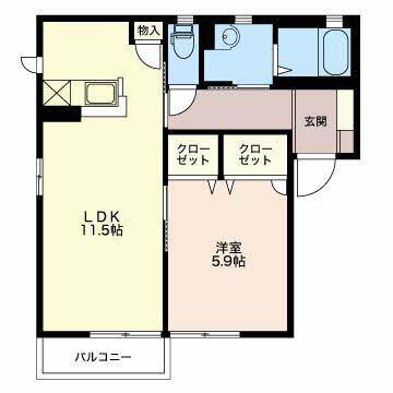 クレセールおぶせA棟(1LDK/2階)の間取り写真