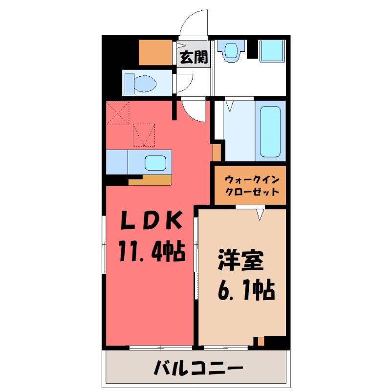 ヒカルサ熊谷久下ウエスト(1LDK/1階)の間取り写真