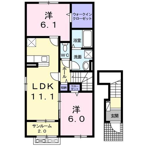 サニーテラス B(2LDK/2階)の間取り写真