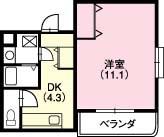 プレジール(1DK/3階)の間取り写真