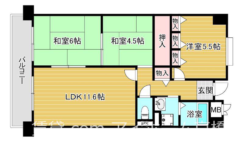 ルアーブル東野田(3LDK/9階)の間取り写真