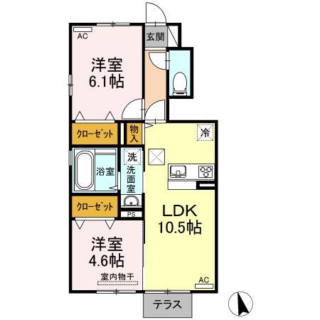 タウニー上ノ原(2LDK/1階)の間取り写真