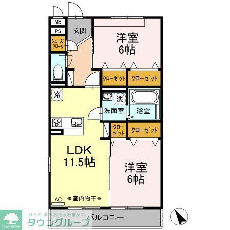 グレイスコート湘南(2LDK/2階)の間取り写真