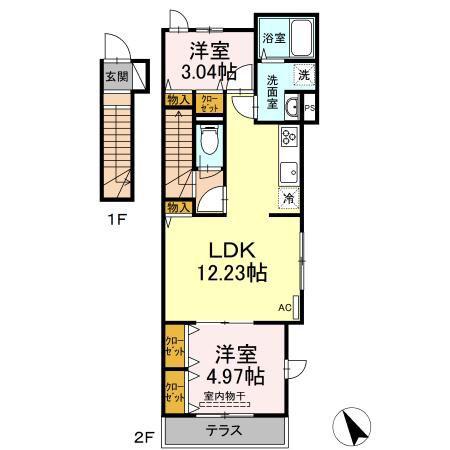 アンジュール代田(2LDK/2階)の間取り写真