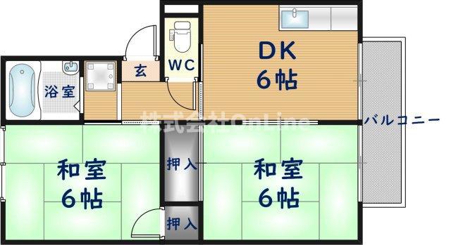 シャルマンエステートA棟(2DK/1階)の間取り写真