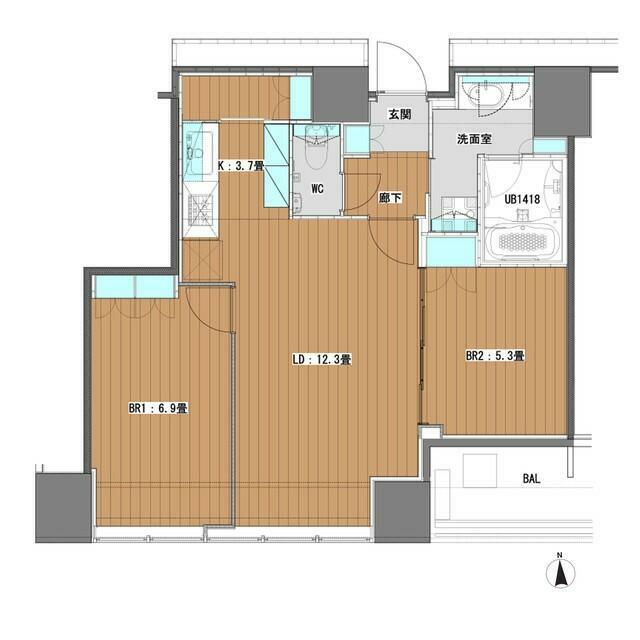 WHITE TOWER HAMAMATSUCHO 部屋番号1205(2LDK/12階)の間取り写真