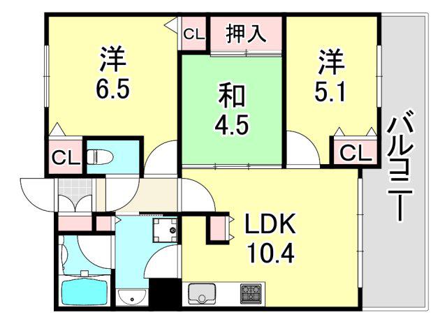 ワコーレ六甲渓桜館(3LDK/5階)の間取り写真
