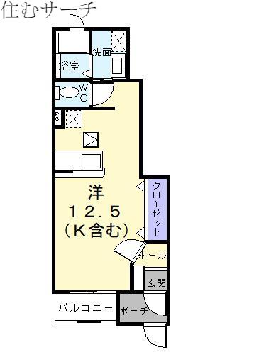 ソレアードI C棟(ワンルーム/1階)の間取り写真