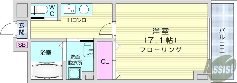 LUNA長町駅前(1K/5階)の間取り写真