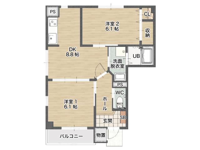 サンパティーク(2LDK/1階)の間取り写真