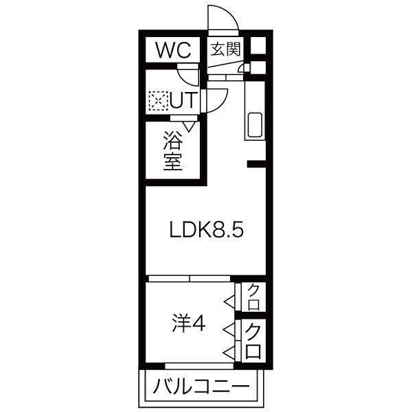 シャトーウイング連坊(1LDK/3階)の間取り写真