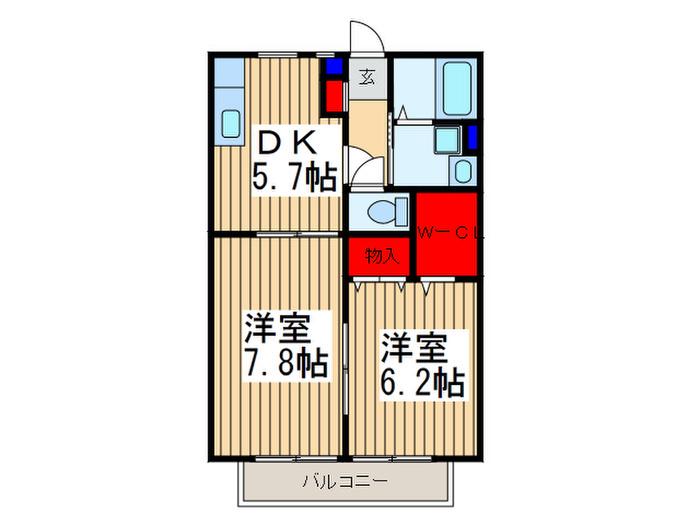 ソレイユ・メゾンB(2DK/2階)の間取り写真