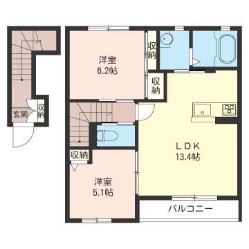 SHM ゴールドパレス D(2LDK/2階)の間取り写真