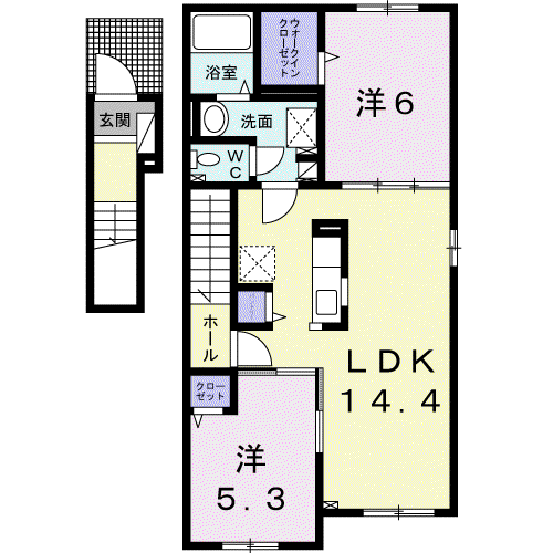 ブルースカイ(2LDK/2階)の間取り写真