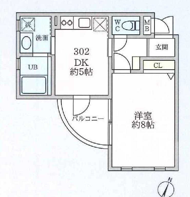 アカンサス(1DK/1階)の間取り写真