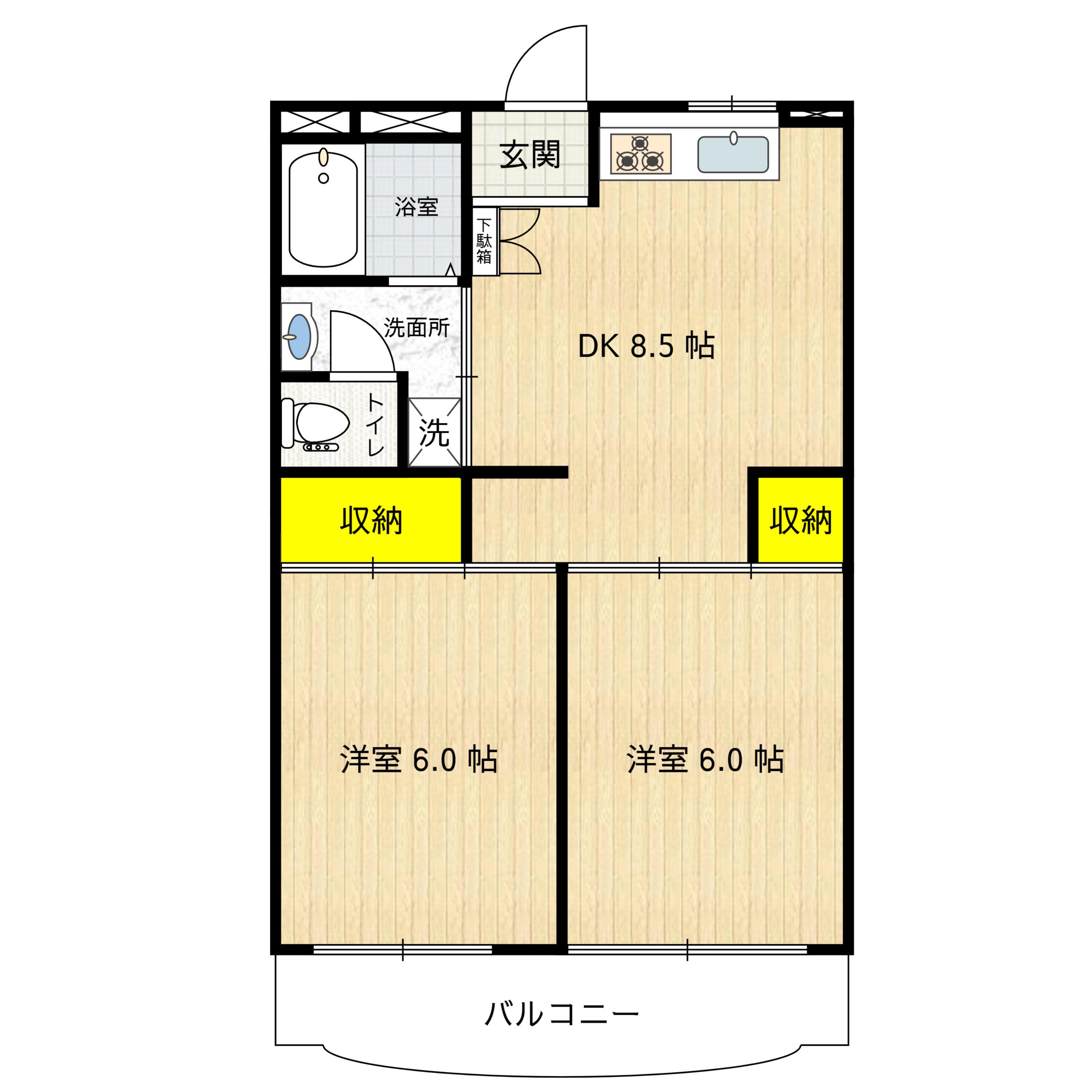 Aフラット浦安(2DK/3階)の間取り写真