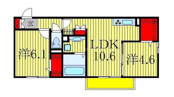 クラレット A棟(2LDK/3階)の間取り写真