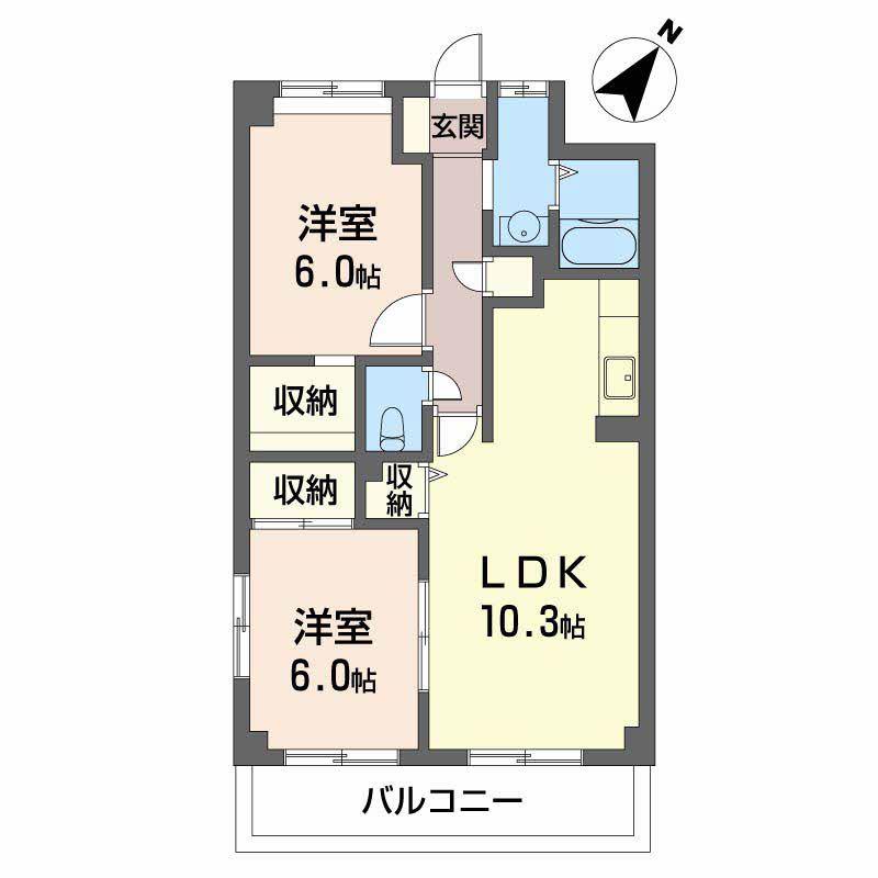 ウエルスA(2LDK/6階)の間取り写真