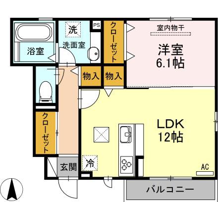 エスペランス・円上(1LDK/1階)の間取り写真