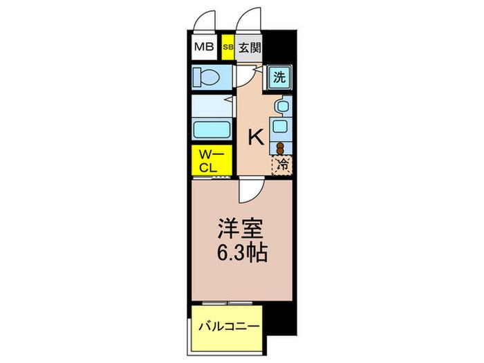 プレミアムコート神戸三宮(1K/10階)の間取り写真