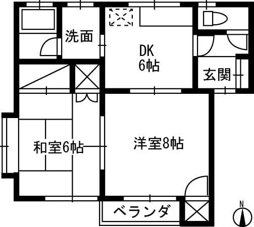 シルキーハイツB(2DK/2階)の間取り写真
