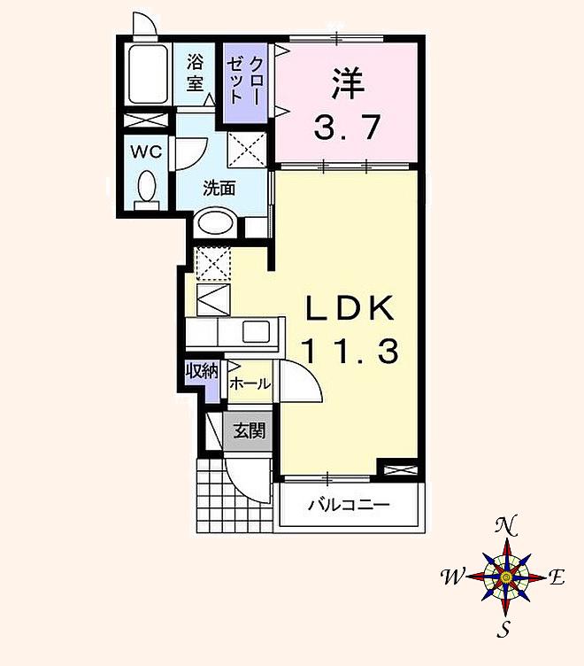 クレメント雷神B(1LDK/1階)の間取り写真