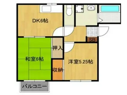 メゾン1号棟B(2DK/1階)の間取り写真