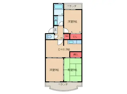 グランディールよしはら(3DK/4階)の間取り写真