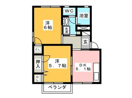 トレスディアスA(2DK/1階)の間取り写真