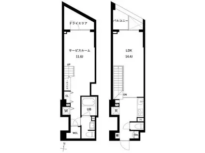 JMFレジデンス世田谷三宿(1LDK/2階)の間取り写真