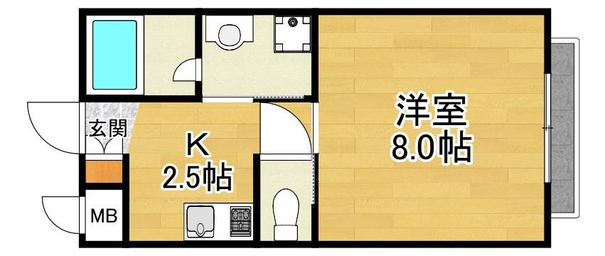 クラウディア長尾(1K/3階)の間取り写真