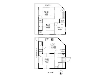 グランディア熊内橋(4DK/4階)の間取り写真