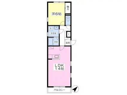 ウエストステージKM(1LDK/1階)の間取り写真