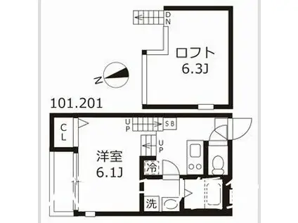 ハーモニーテラス生駒町II(1K/1階)の間取り写真