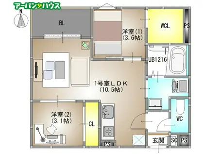 REGALEST 広瀬町(2LDK/1階)の間取り写真