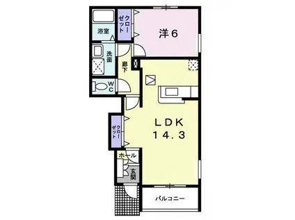 ルシヨン A棟(1LDK/1階)の間取り写真