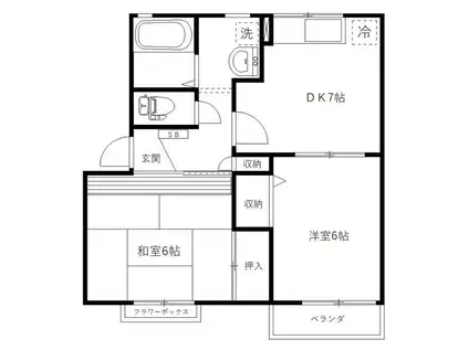 フラット櫛引(2DK/1階)の間取り写真