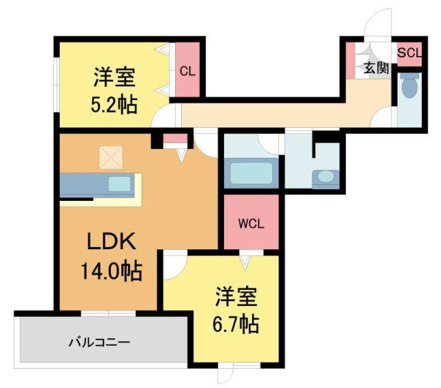 シャーメゾングランデール御影(2LDK/1階)の間取り写真