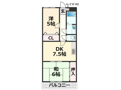 サニーハイツII(2DK/2階)の間取り写真