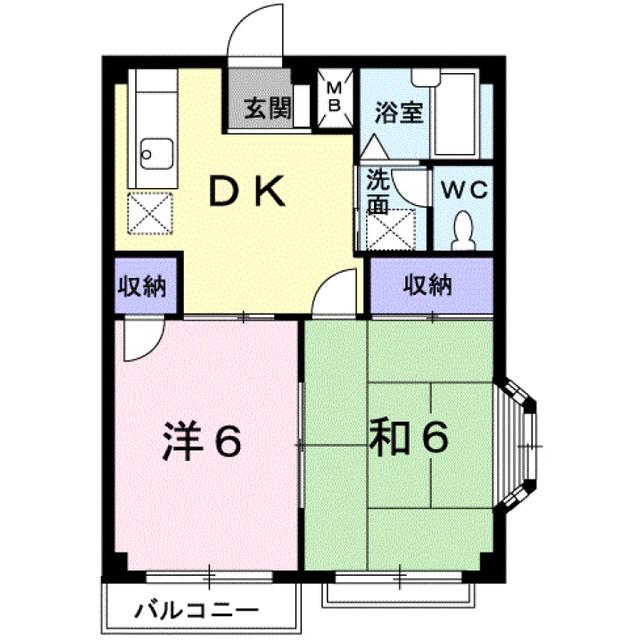 エルディム西B(2DK/1階)の間取り写真