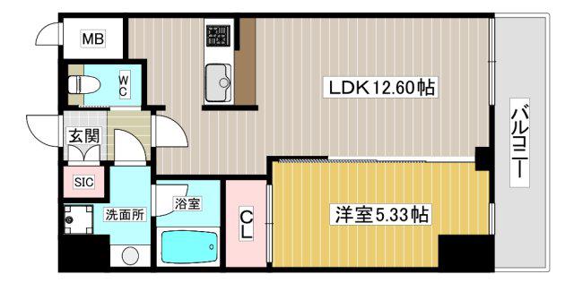 プレジオ西宮北口(1LDK/2階)の間取り写真