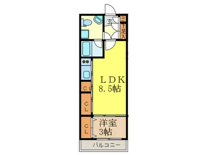 LADOUCEUR江坂(1LDK/10階)の間取り写真