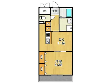 クラルテ甲子園(1DK/1階)の間取り写真